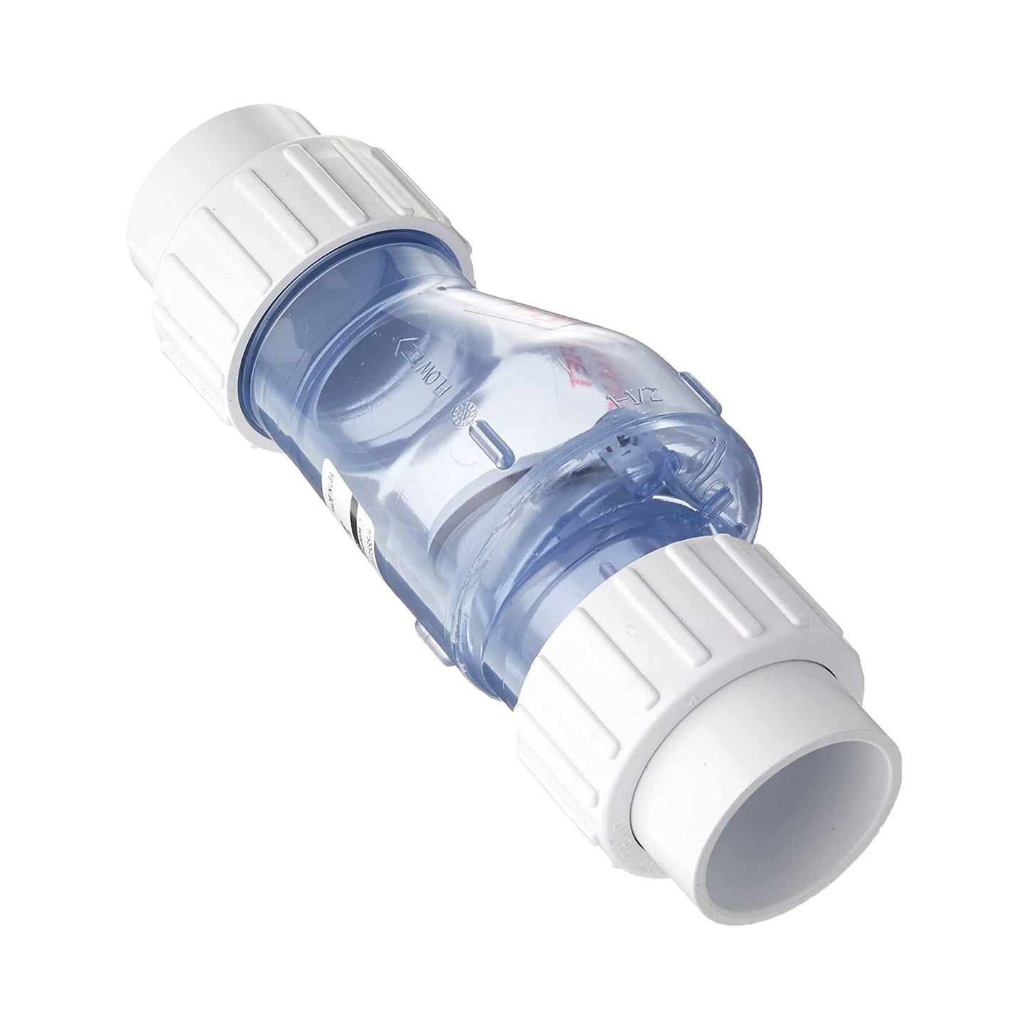30-0043 - 2" Clear Body PVC Quiet Check Valve, Solvent Weld w/Union