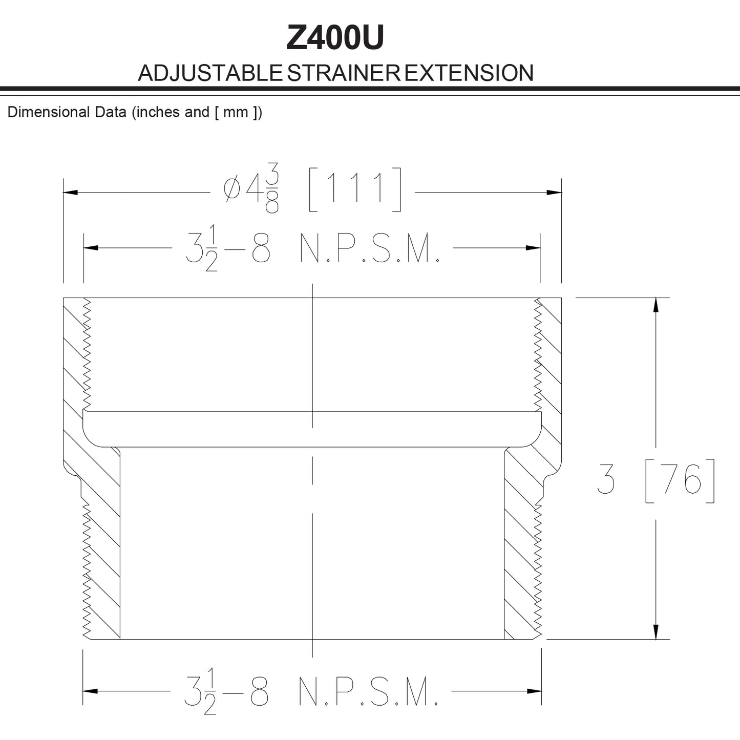Z400-U - Type U Adjustable Strainer Extension