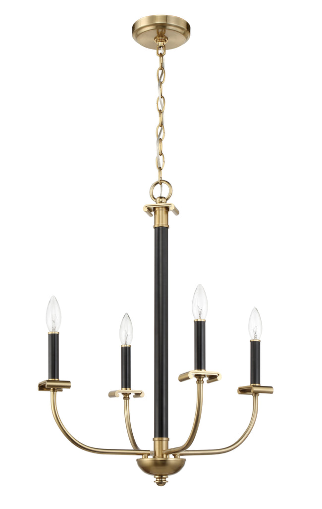 54824-FBSB - Stanza 4 Light 20" Wide Chandelier - Flat Black / Satin Brass