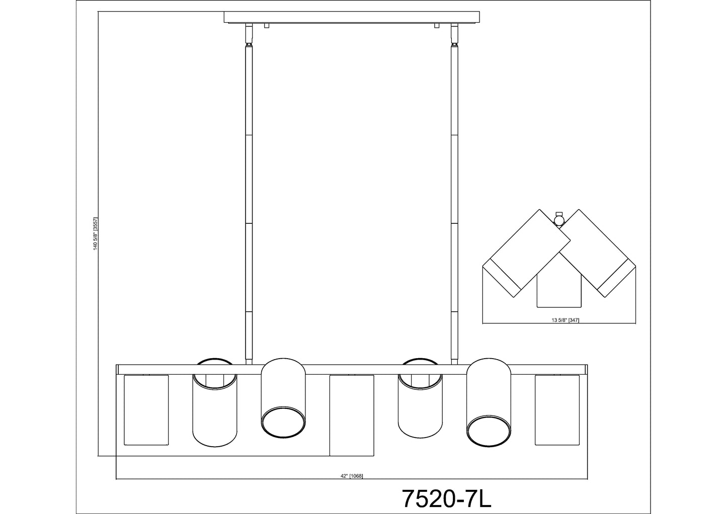 7520-7L-MGLD - Lumina 7 Light Linear 42" Chandelier - Modern Gold