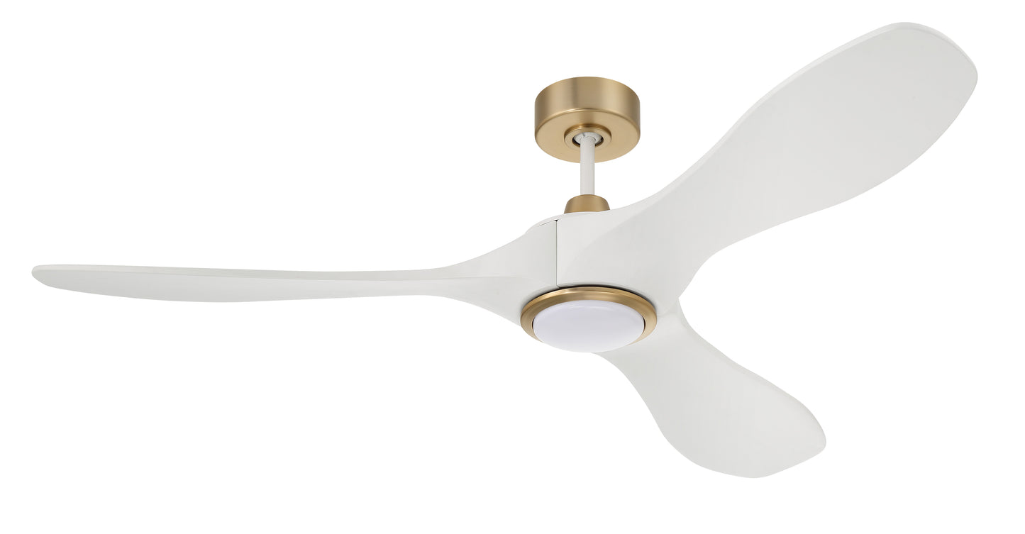 EVY60WSB3-NWF - Envy 60" Ceiling fan, no Wifi 60" 3 Blade Ceiling Fan with Light Kit - White / Satin Brass