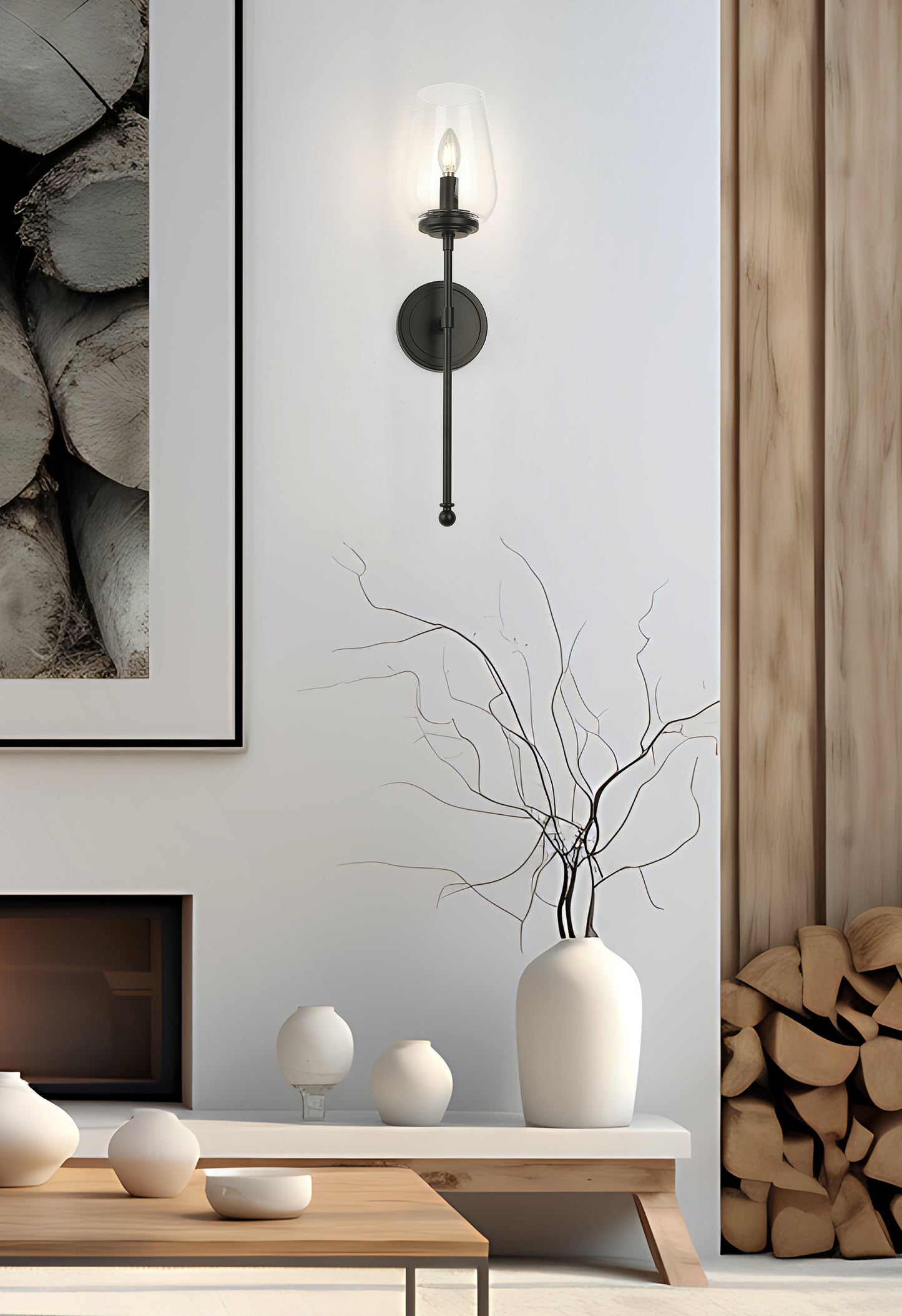 2012-1S-MB - Dominique 1 Light Wall 25" Sconce - Matte Black