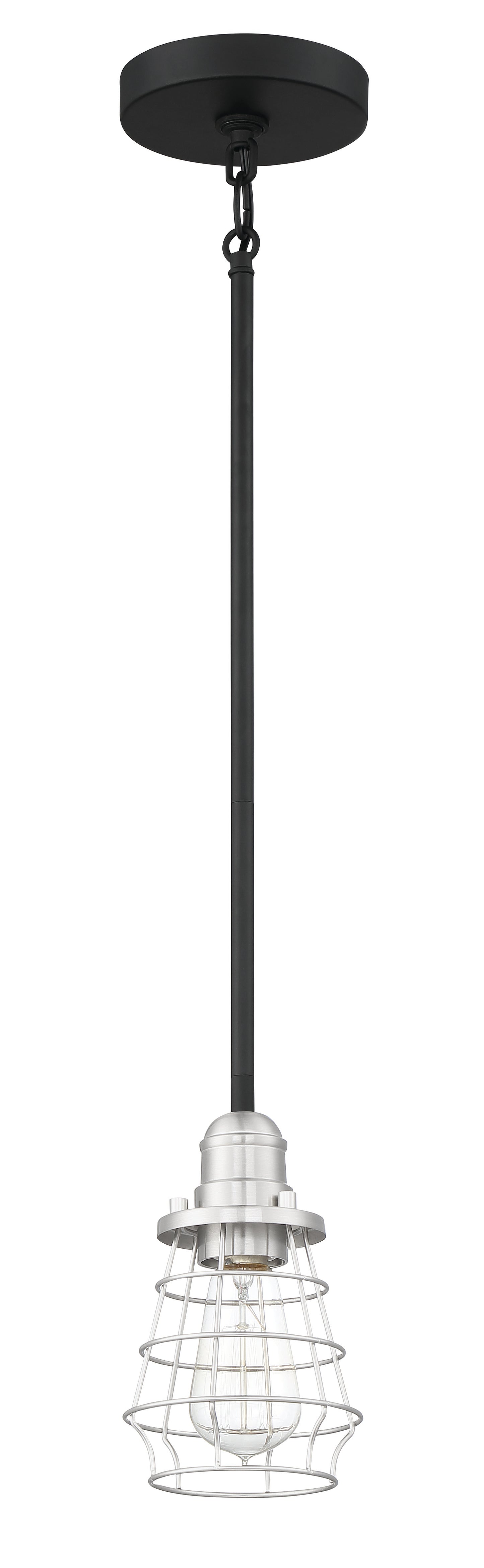 50691-FBBNK - Thatcher 1 Light 5" Wide Mini Pendant - Flat Black / Brushed Polished Nickel