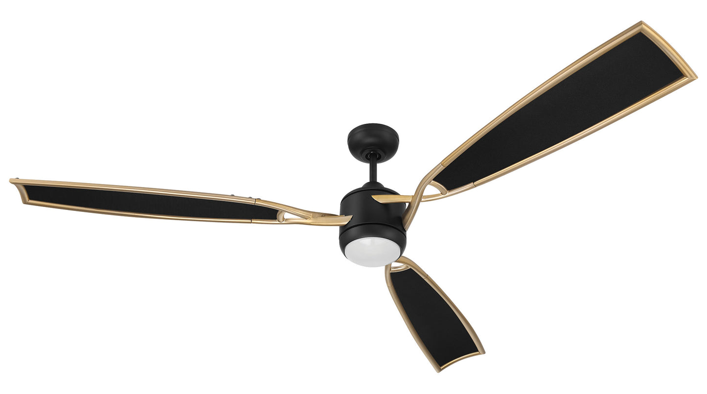 VIA72FBSB3 - Viva 72" 3 Blade Ceiling Fan with Light Kit - Flat Black / Satin Brass