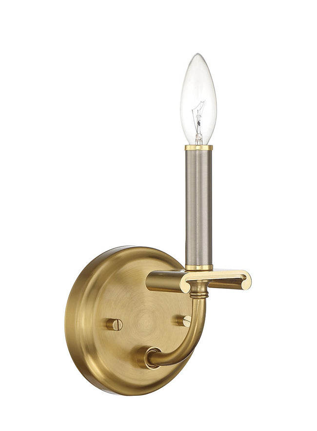 54861-BNKSB - Stanza 1 Light 7.87" High Wall Sconce - Brushed Polished Nickel / Satin Brass