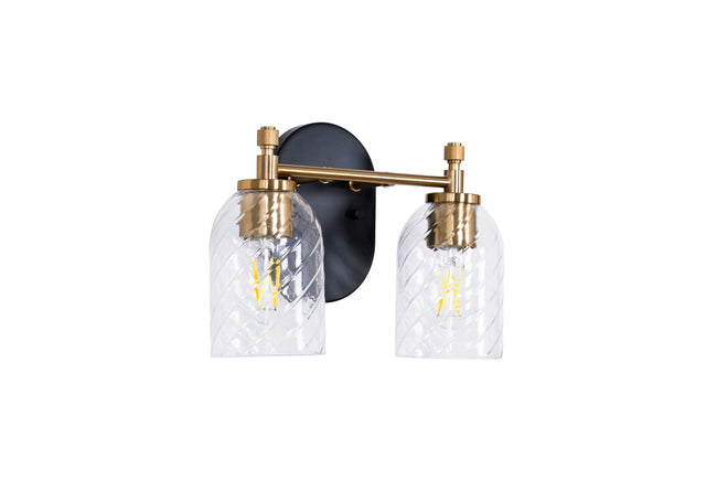 60302-FBSB-C - Council 2 Light 12.25" Wide Vanity Light - Flat Black / Satin Brass