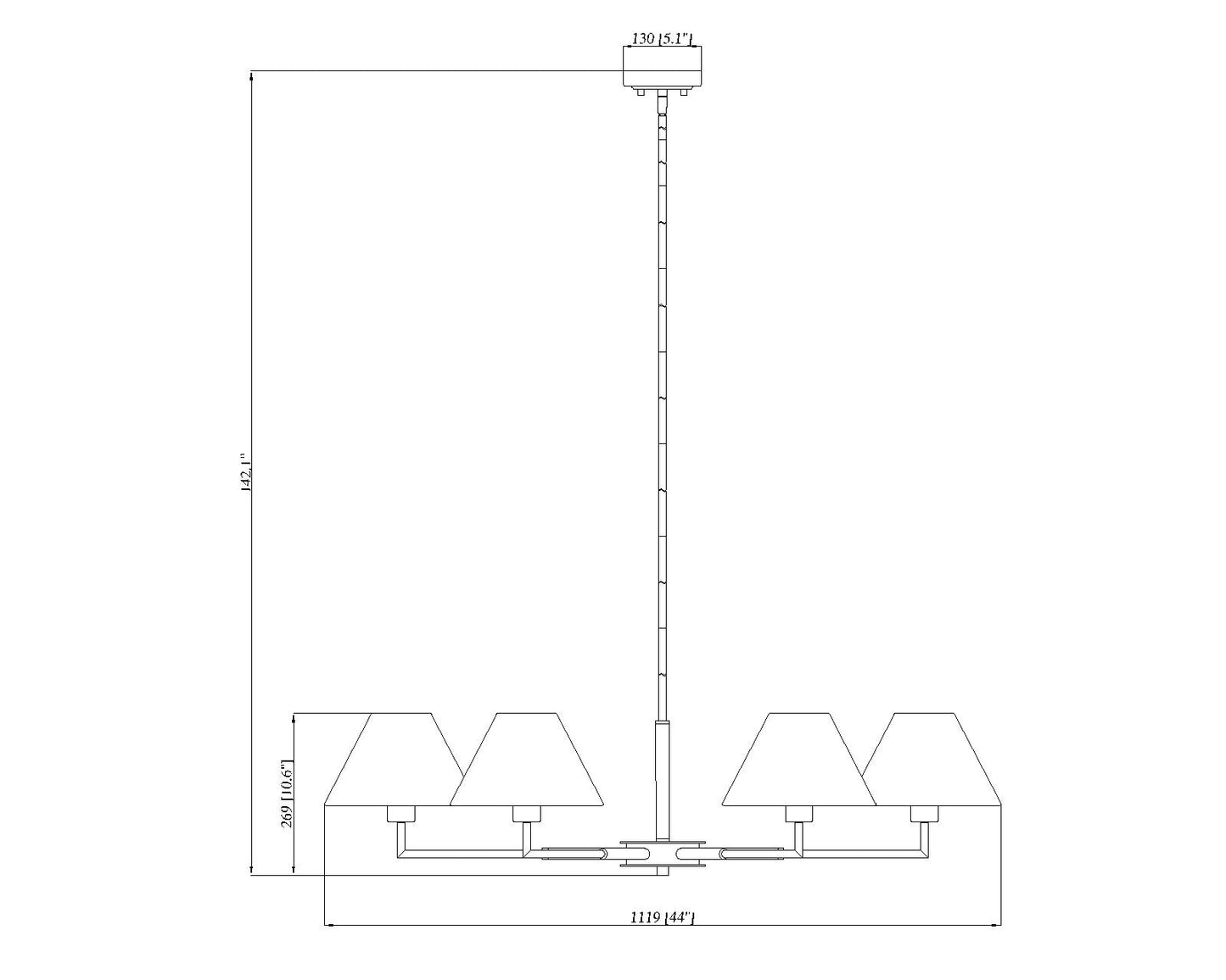 744-44R-MB - Leila 6 Light 44" Chandelier - Matte Black