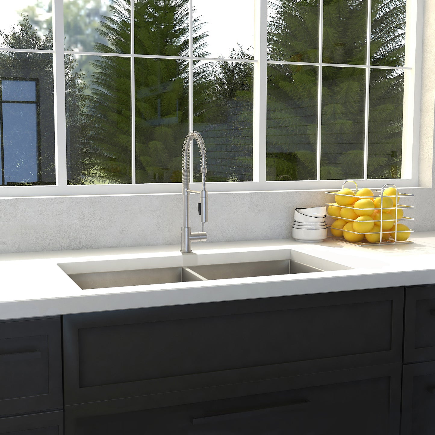 SR50D-36 - 36" Anton Undermount Double Bowl Stainless Steel Kitchen Sink with Bottom Grid