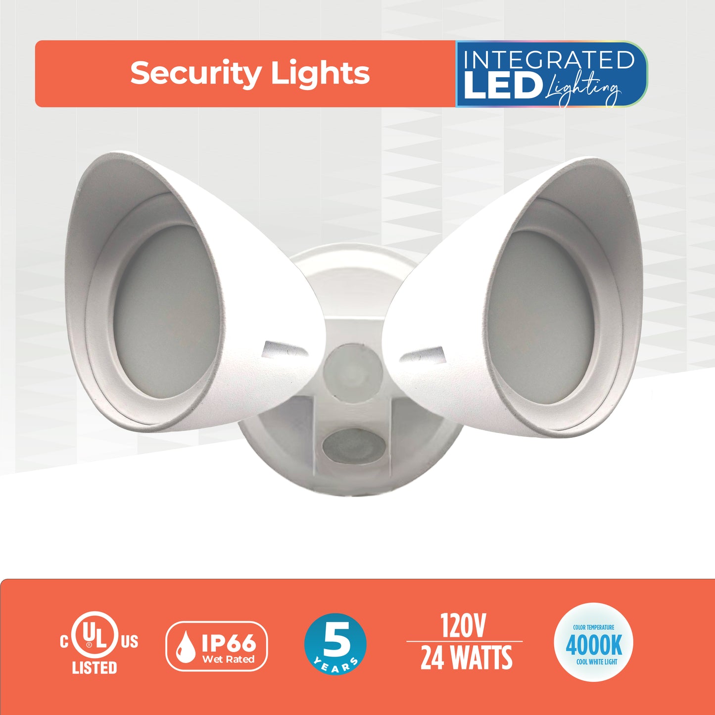 773700 - Wired Outdoor 2-Head LED Security Flood Light, White Finish