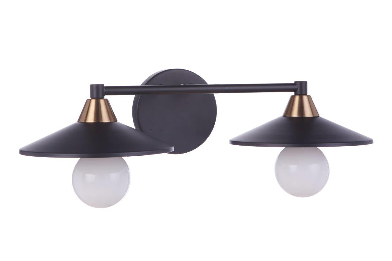 12519FBSB2 - Isaac 2 Light 19" Wide Vanity Light - Flat Black / Satin Brass