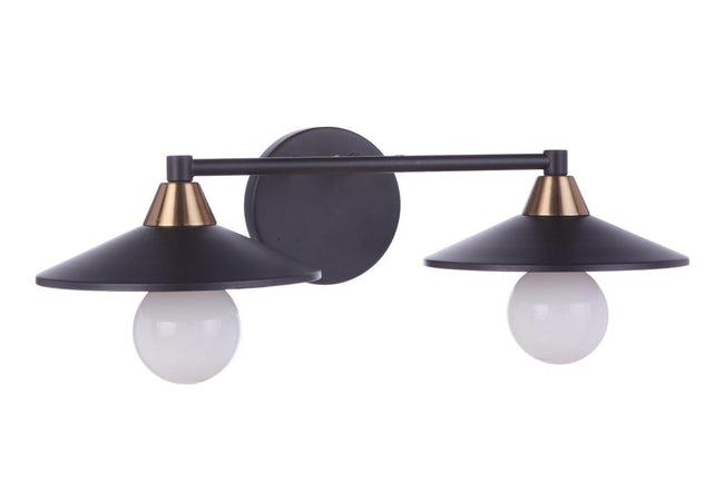 12519FBSB2 - Isaac 2 Light 19" Wide Vanity Light - Flat Black / Satin Brass
