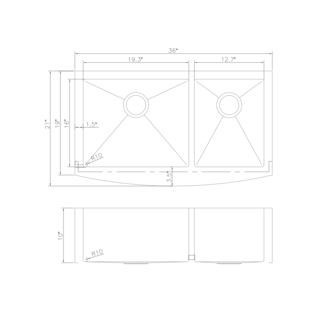 SA60D-36 - 36" Courchevel Farmhouse Apron Mount Double Bowl Stainless Steel Kitchen Sink with Bottom Grid