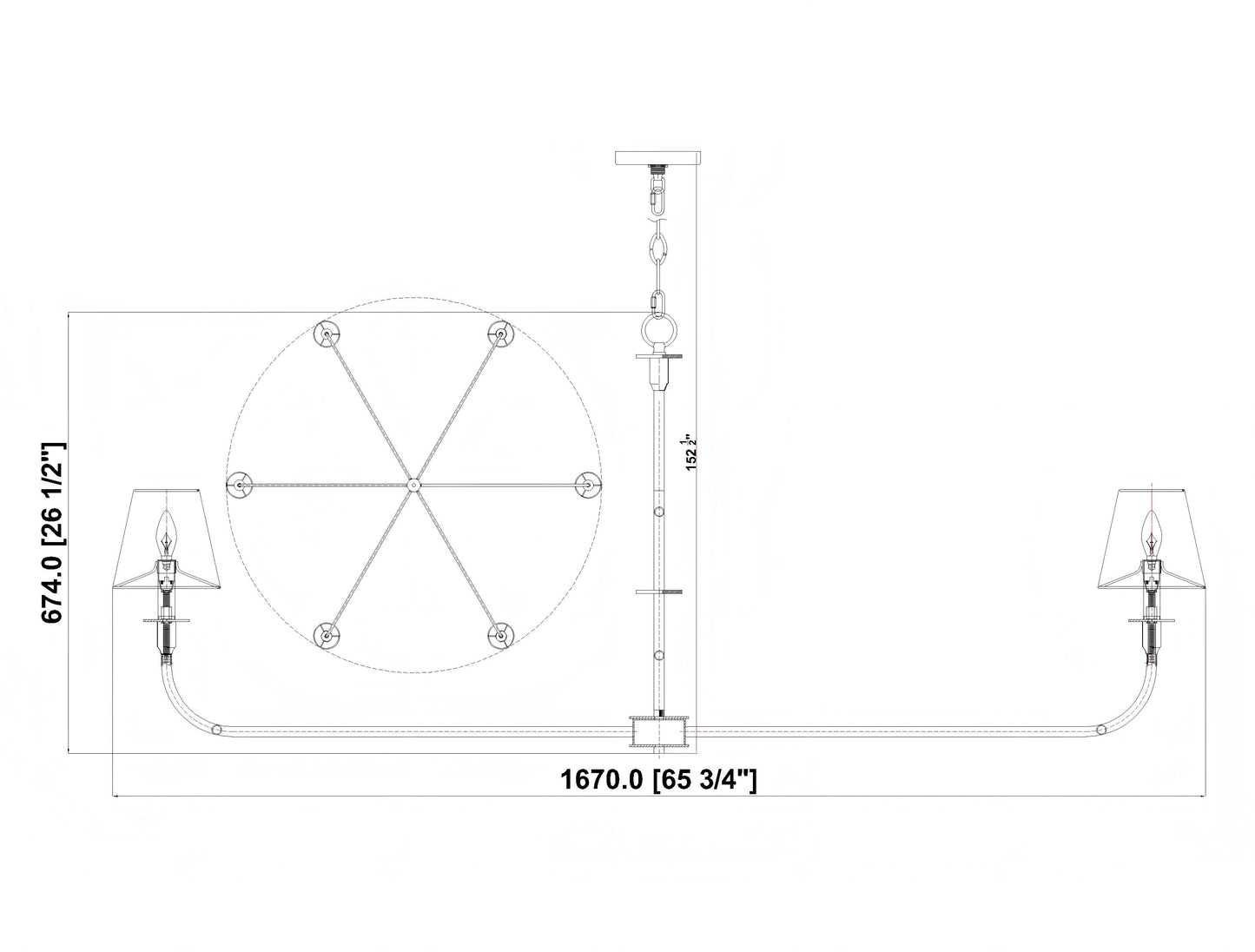 3049-62MB - Tova 6 Light 66" Chandelier - Matte Black