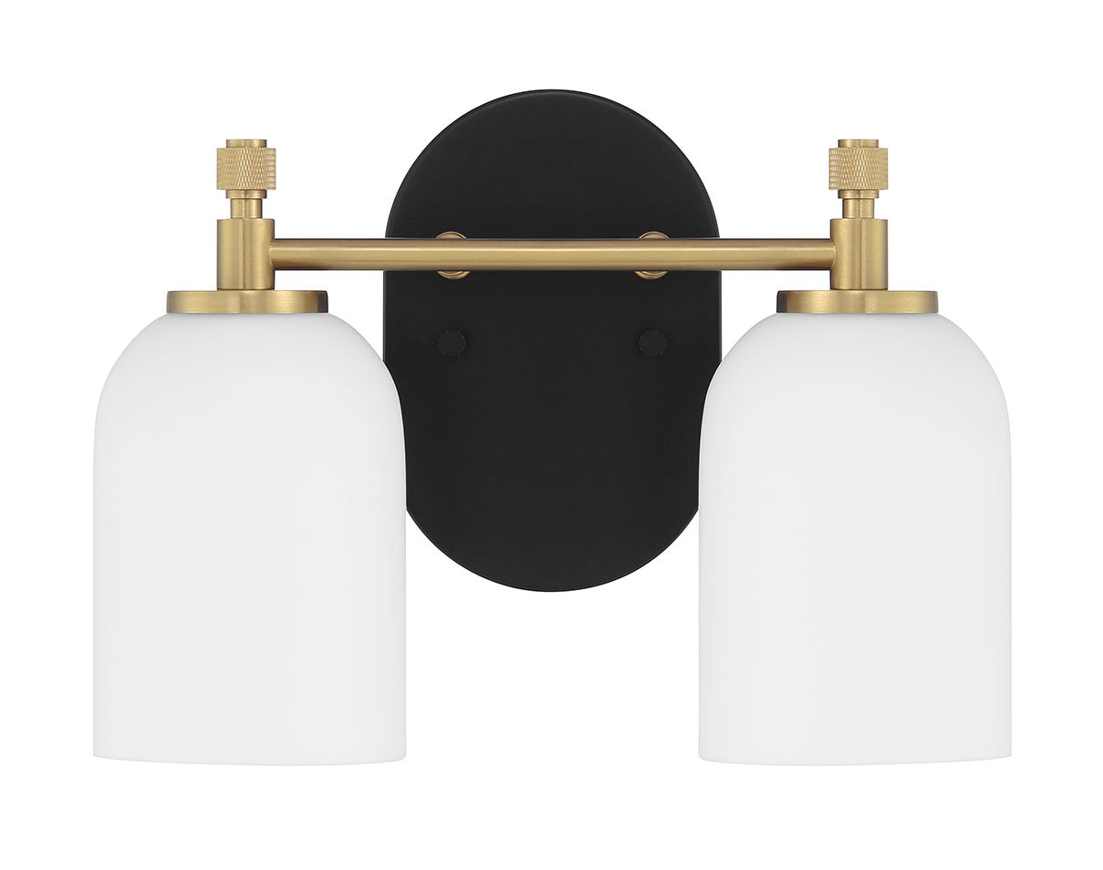 60302-FBSB - Council 2 Light 12.25" Wide Vanity Light - Flat Black / Satin Brass