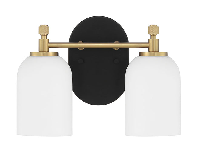 60302-FBSB - Council 2 Light 12.25" Wide Vanity Light - Flat Black / Satin Brass
