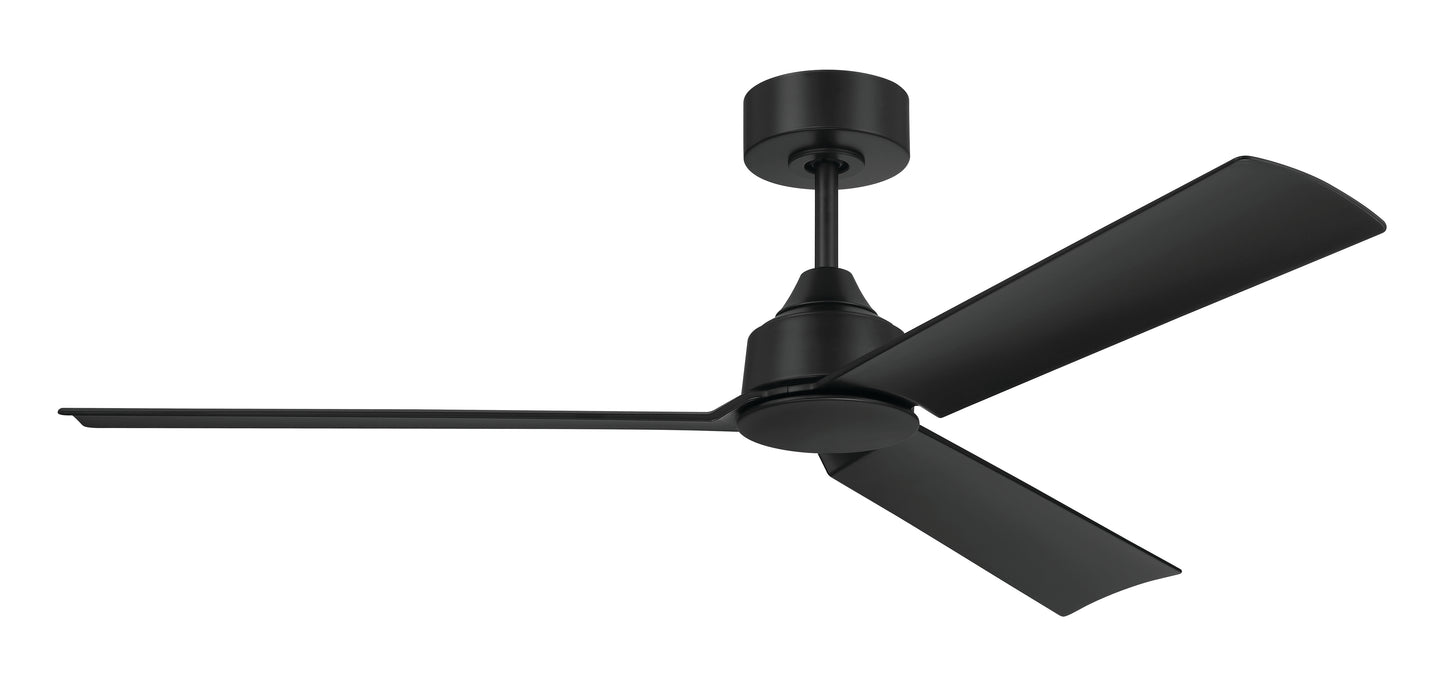 CHM52FB3 - Charming 52" 3-Blade Indoor/Outdoor Damp Rated Ceiling Fan 52" 3 Blade Indoor Outdoor Ceiling Fan with Light Kit - Flat Black