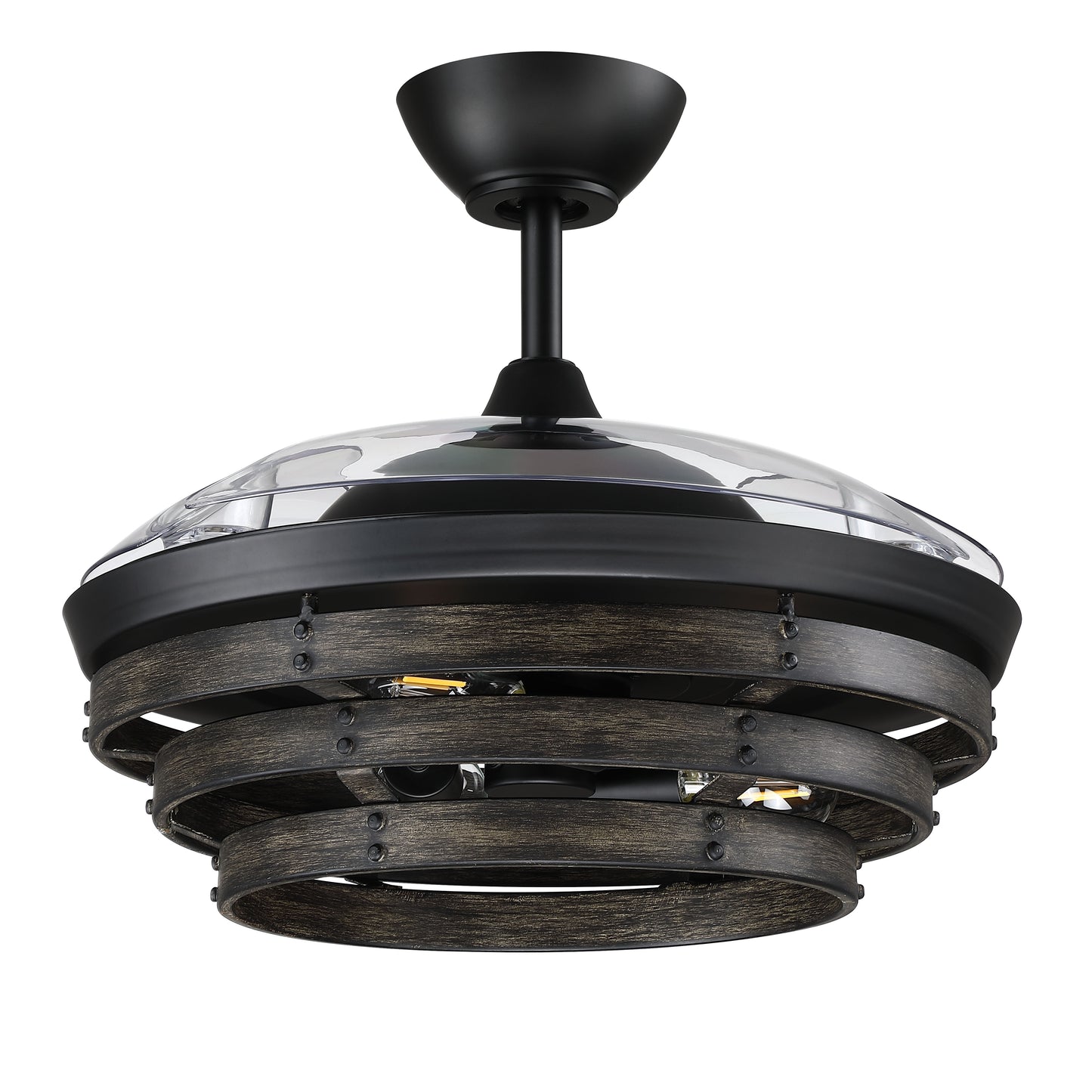 WHS42FBGW3 - Whiskey 42 Hidden Blades 42" 3 Blade Ceiling Fan with Light Kit - Flat Black