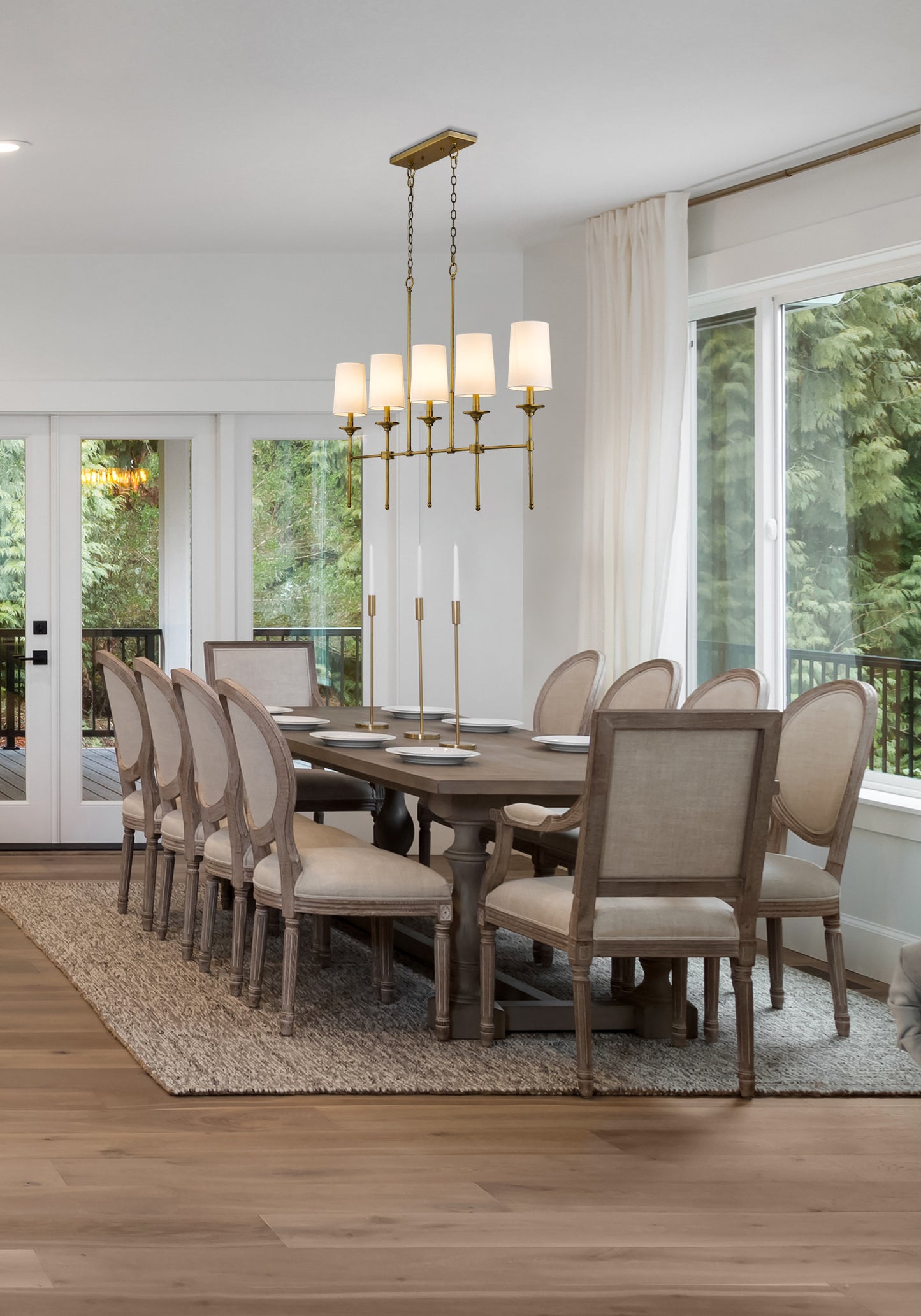 3033-5L-RB - Emily 5 Light Linear 51" Chandelier - Rubbed Brass