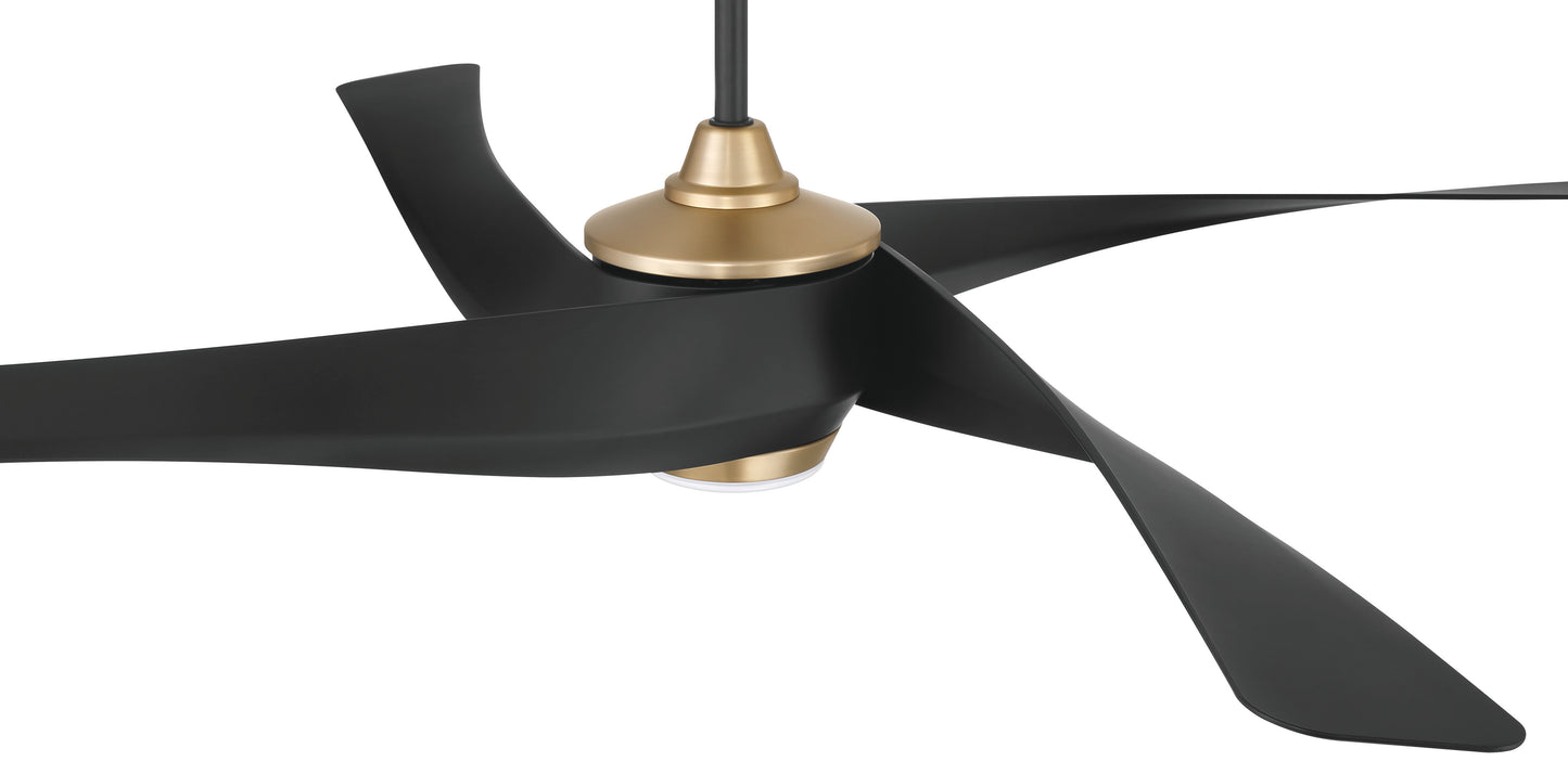 VNN58FBSB4 - Venn 58" Indoor Ceiling Fan 58" 4 Blade Ceiling Fan with Light Kit - Flat Black / Satin Brass