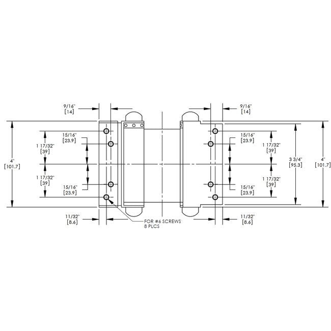 1303 - 4" Full Surface Double Acting Spring Hinge - 7/8" to 1-1/8" Door  - Satin Chrome