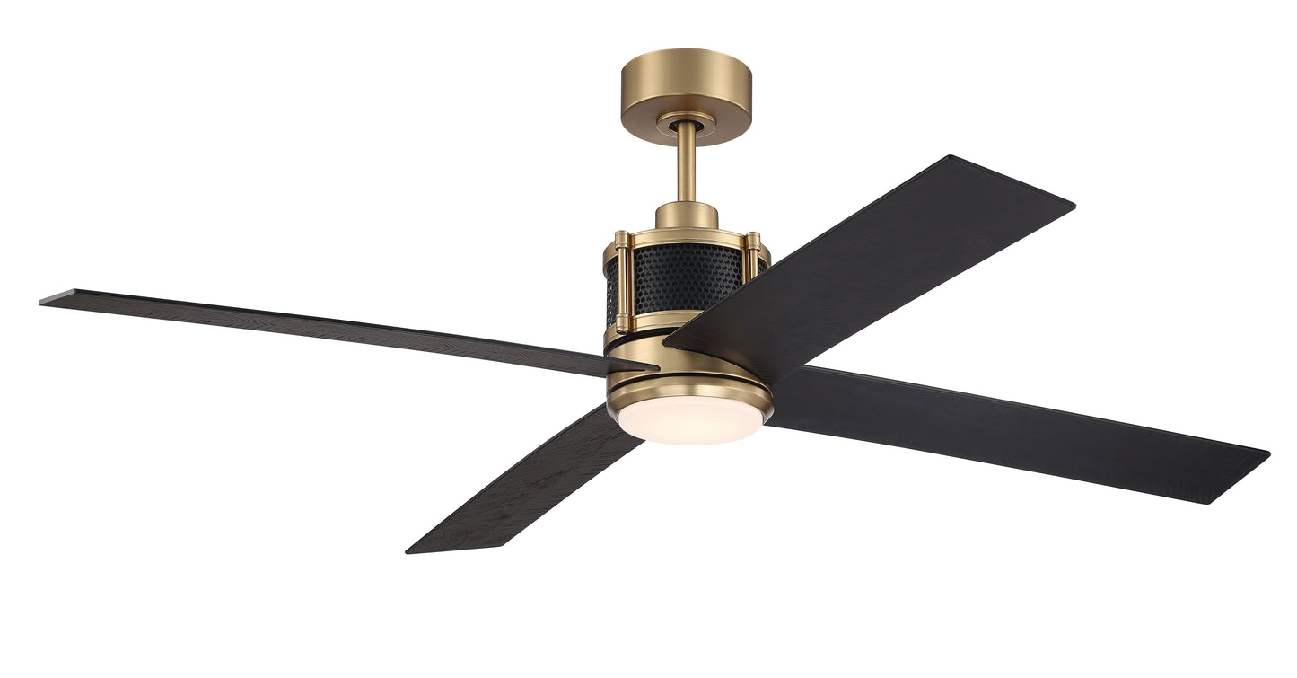 GRG56SBFB4-NWF - Gregory 56" Indoor Ceiling Fan with no Wifi 56" 4 Blade Ceiling Fan with Light Kit - Satin Brass