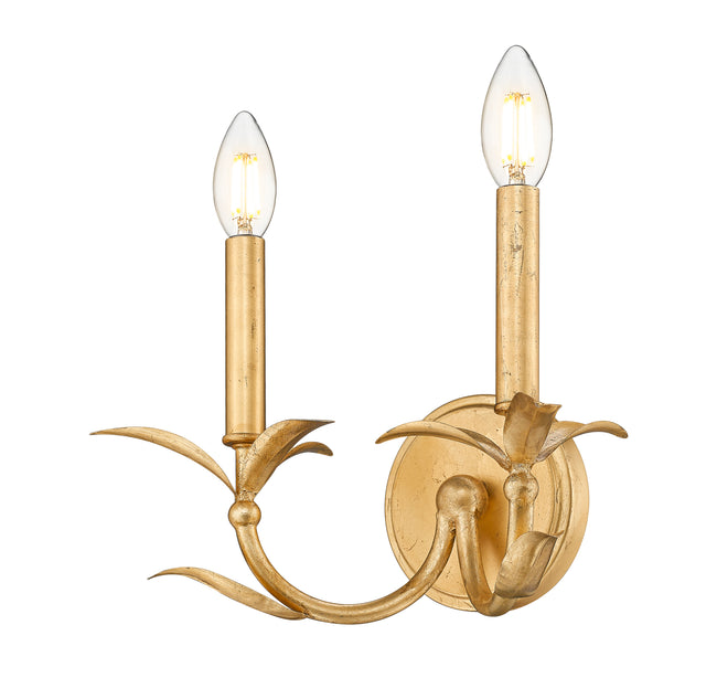 830-2S-GLF - Aslin 2 Light Wall 12" Sconce - Gold Leaf