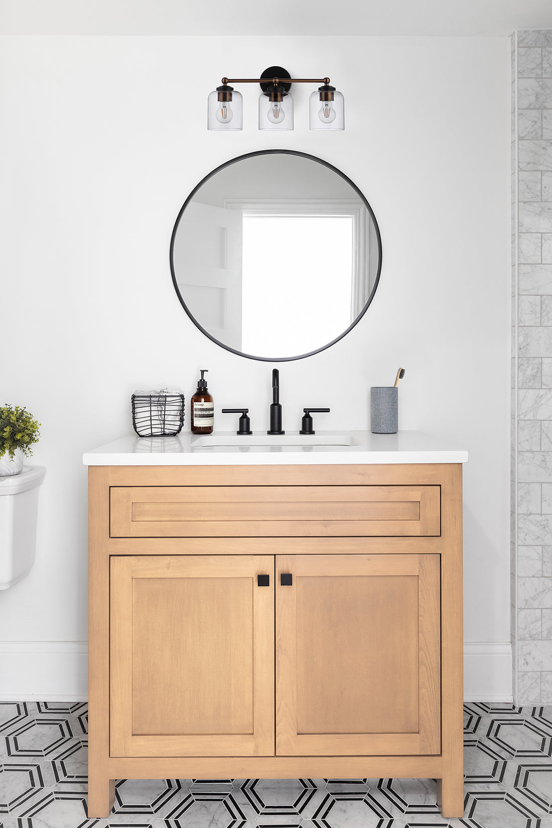 18719FBSB3 - Coppa 3 Light 18" Wide Vanity Light - Flat Black / Satin Brass