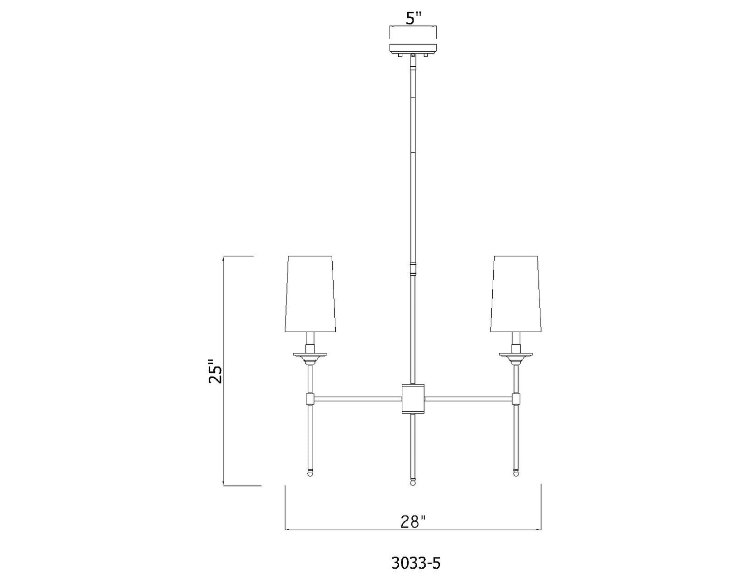 3033-5RB - Emily 5 Light 28" Chandelier - Rubbed Brass