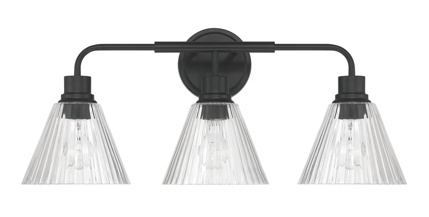 61103-FB - Pleated 3 Light 25" Wide Vanity Light - Flat Black