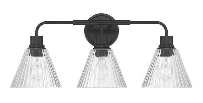 61103-FB - Pleated 3 Light 25" Wide Vanity Light - Flat Black