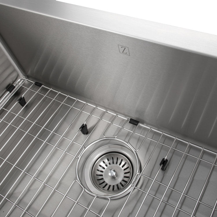 SAS-30 - 30" Zermatt Farmhouse Apron Mount Single Bowl Stainless Steel Kitchen Sink with Bottom Grid