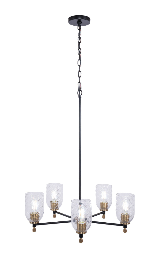60325-FBSB-C - Council 5 Light 25" Wide Chandelier - Flat Black / Satin Brass