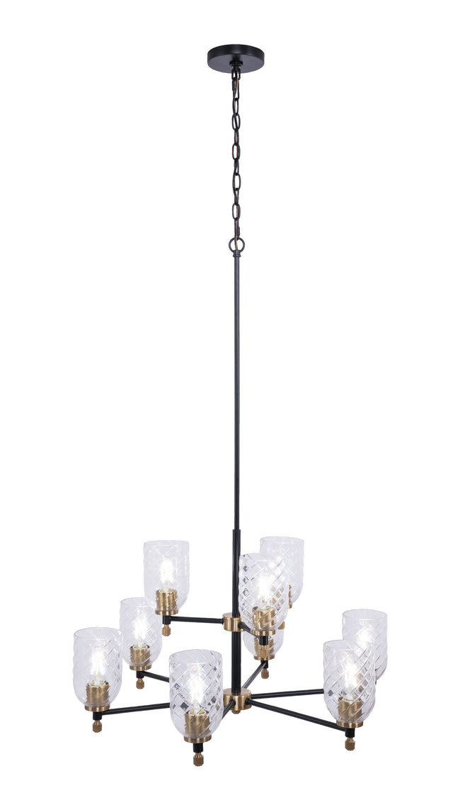 60329-FBSB-C - Council 9 Light 29" Wide Chandelier - Flat Black / Satin Brass