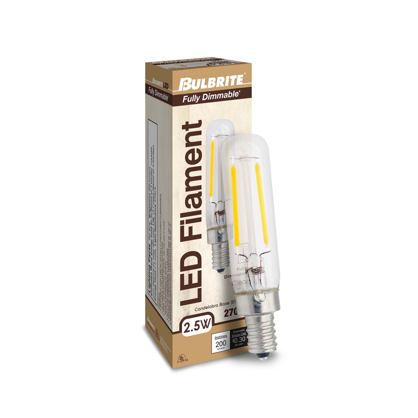 776951 - Dimmable Clear T6 LED Candelabra Light Bulb - 2.5 Watt - 2700K - 6 Pack