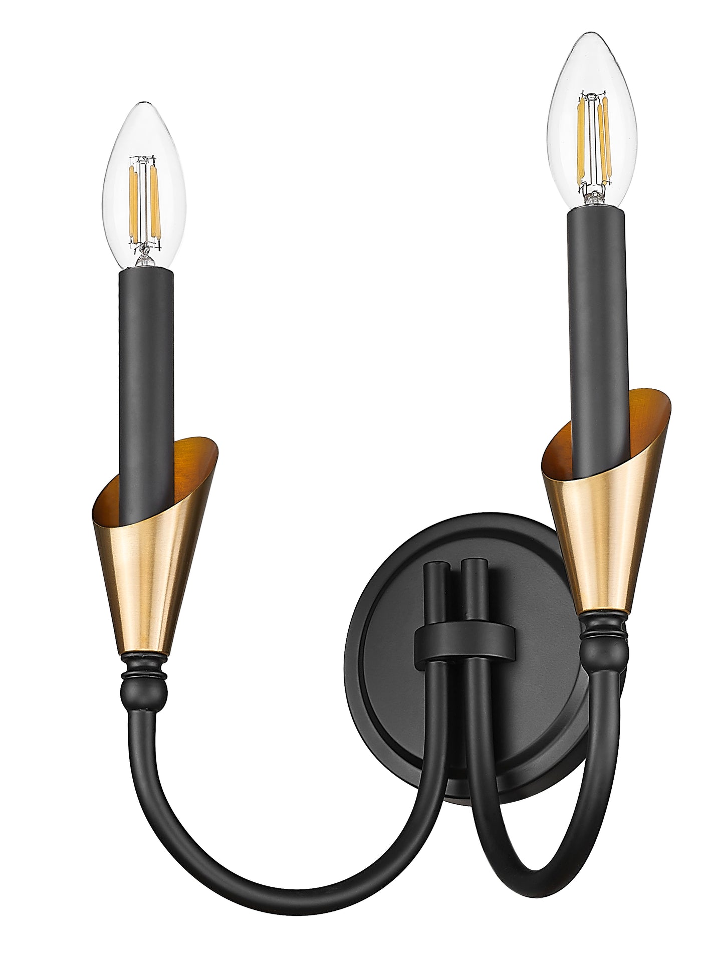 4014-2S-MB-MGLD - Claudelle 2 Light Wall 14" Sconce - Matte Black / Modern Gold