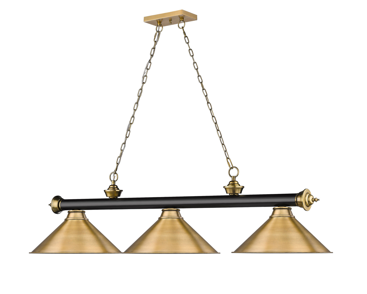 2306-3MB-RB-RB15 - Cordon 3 Light 57" Billiard - Matte Black / Rubbed Brass