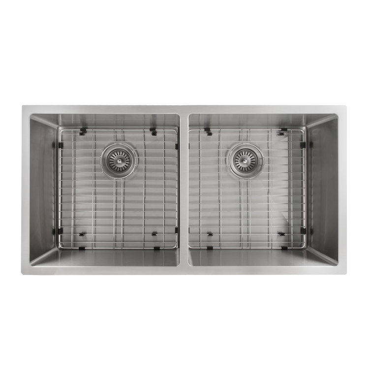 SR50D-36 - 36" Anton Undermount Double Bowl Stainless Steel Kitchen Sink with Bottom Grid