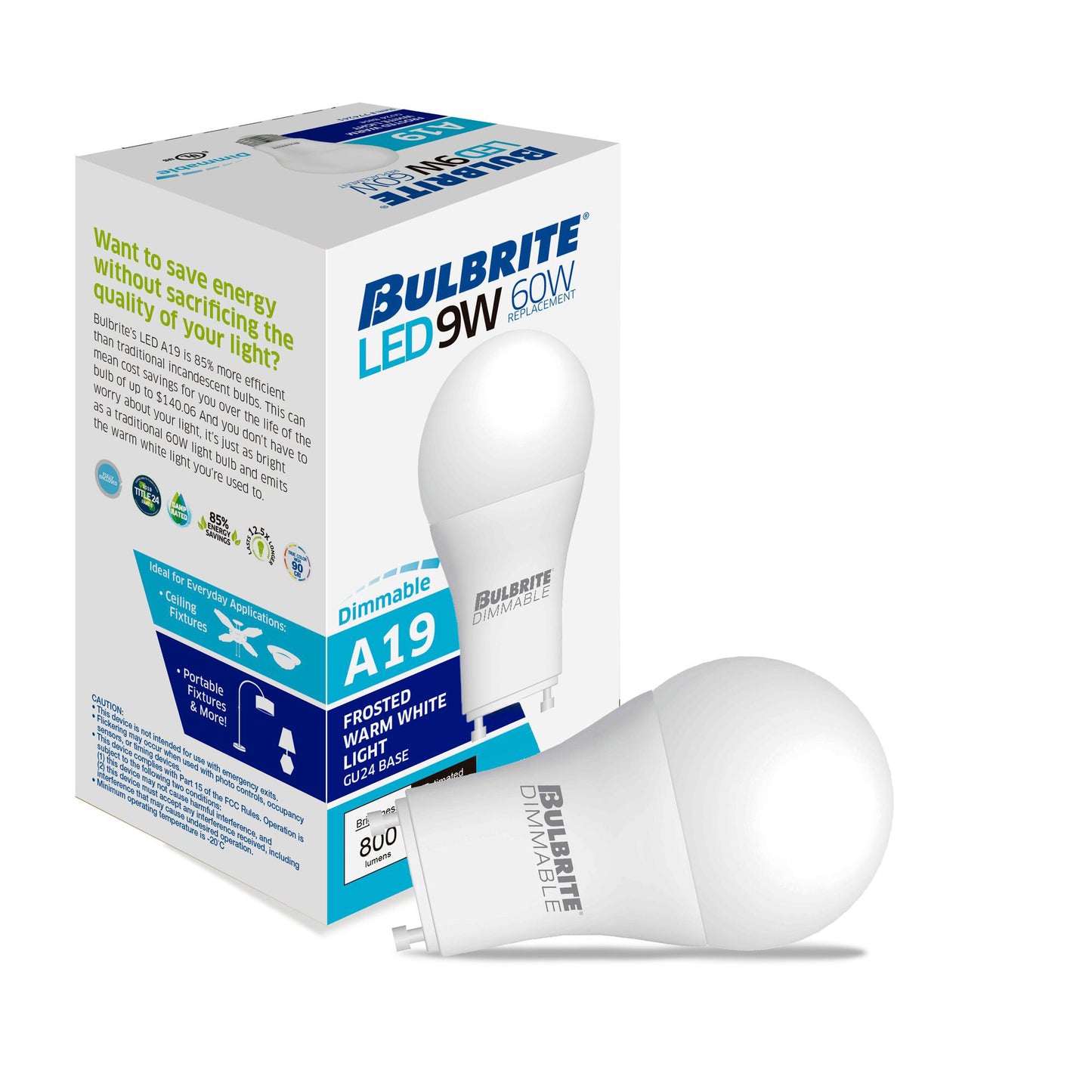 774283 - Dimmable Frost A19 LED GU24 Base Light Bulb - 9 Watt - 2700K - 4 Pack