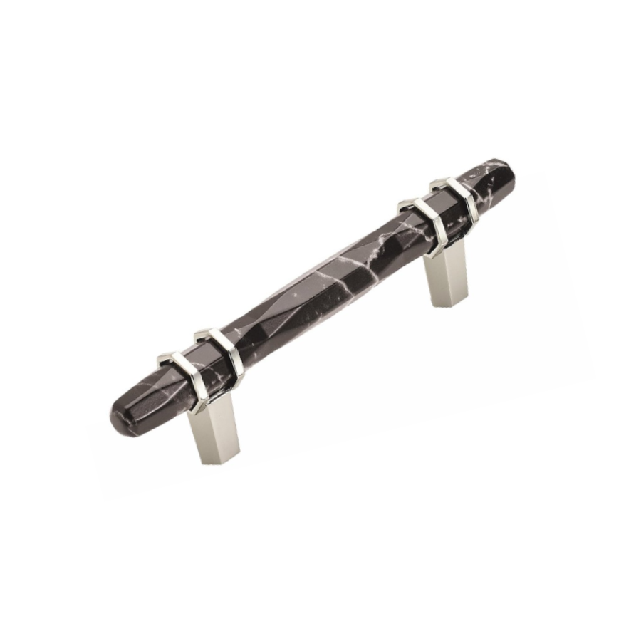 BP36649MBKPN - Carrione Collection - 5-1/16" Pull - Marble Black with Polished Nickel