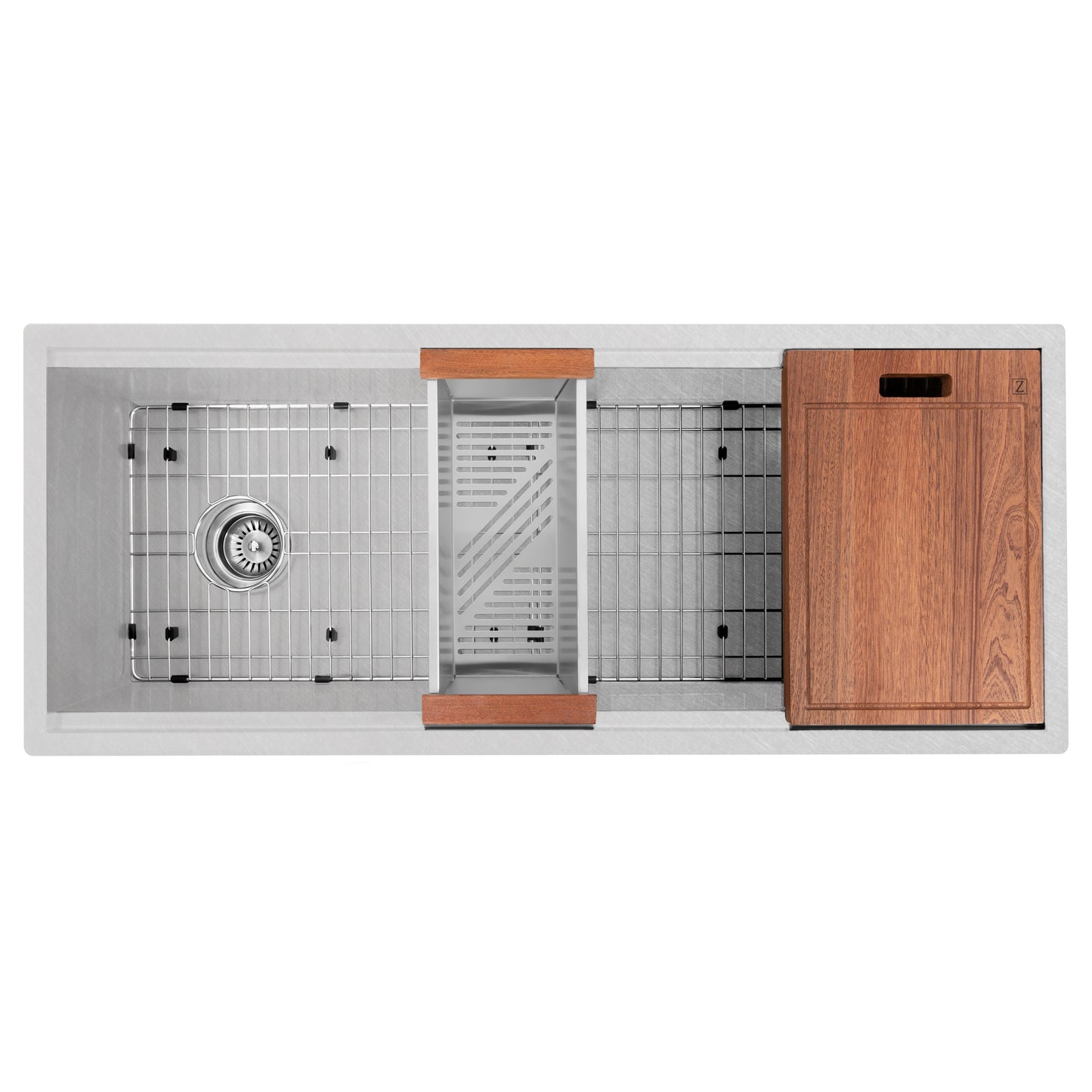 SLS-45S - 45" Garmisch Undermount Single Bowl Satin Stainless Steel Kitchen Sink with Bottom Grid and Accessories