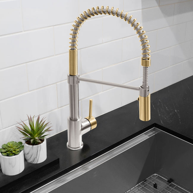SRA-KF-ZBNCB - Autograph Edition Sierra Pull Down Spring Single Handle Kitchen Faucet in Brushed Nickel and Champagne Bronze