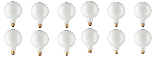 350025 - Dimmable White G40 Incandescent Light Bulb - 25 Watt - 2700K - 12 Pack