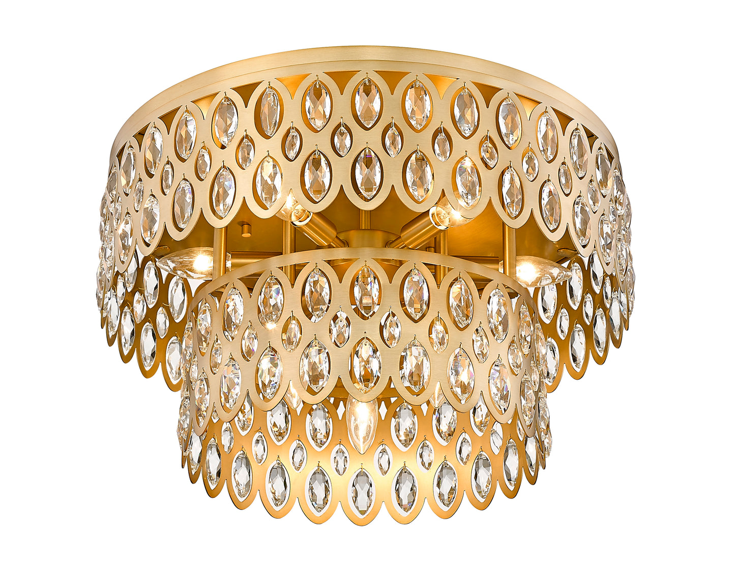 822F20-HB - Dealey 9 Light Flush 20" Mount - Heirloom Brass