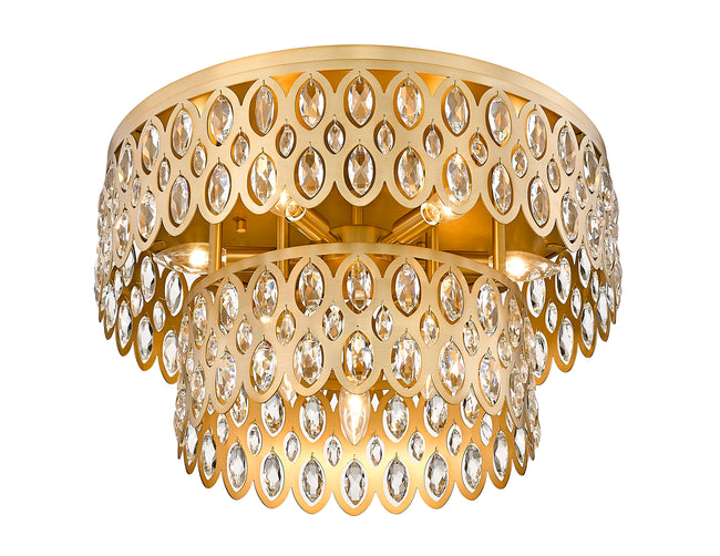822F20-HB - Dealey 9 Light Flush 20" Mount - Heirloom Brass