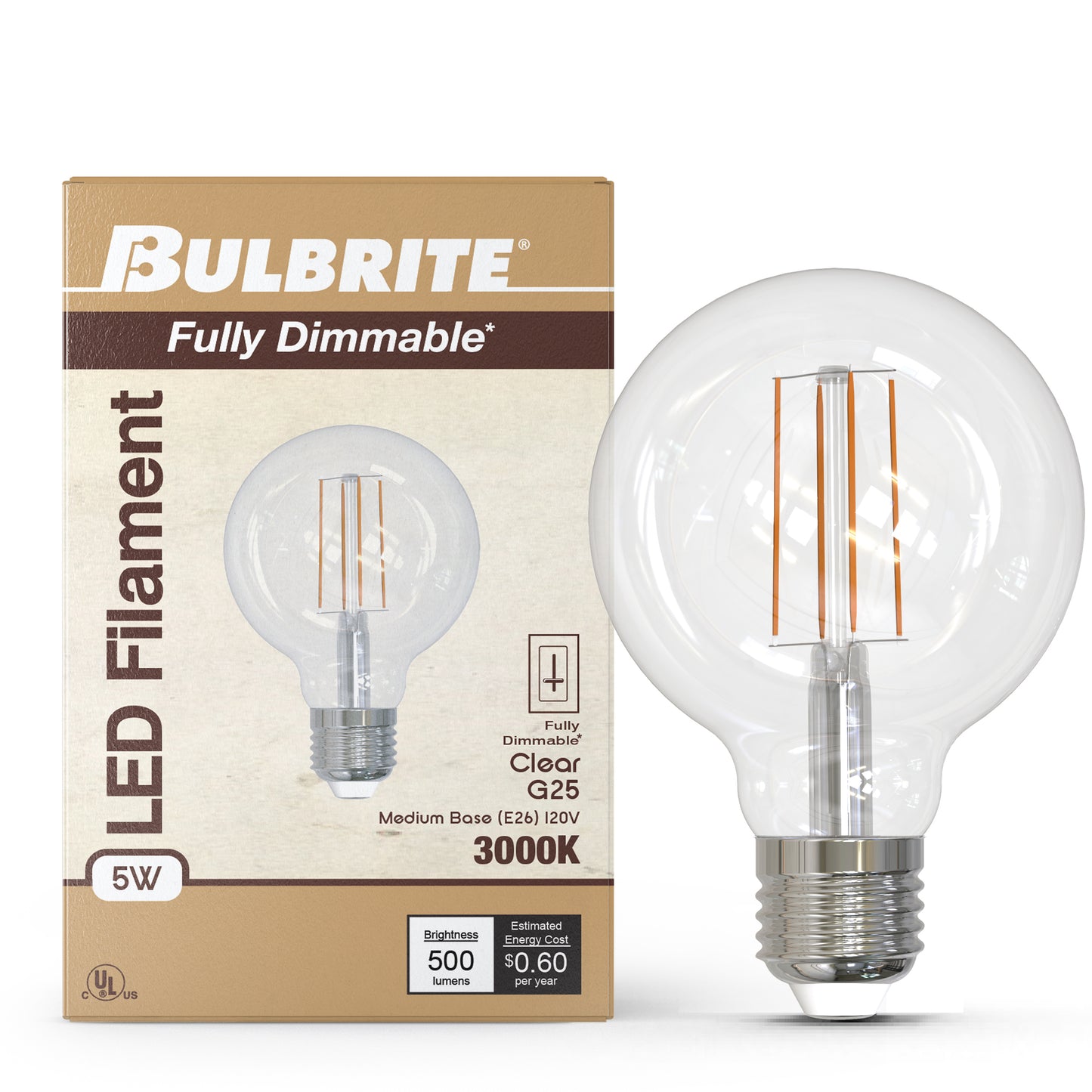 776975 - Dimmable Clear G25 LED Light Bulb - 5 Watt - 3000K - 4 Pack