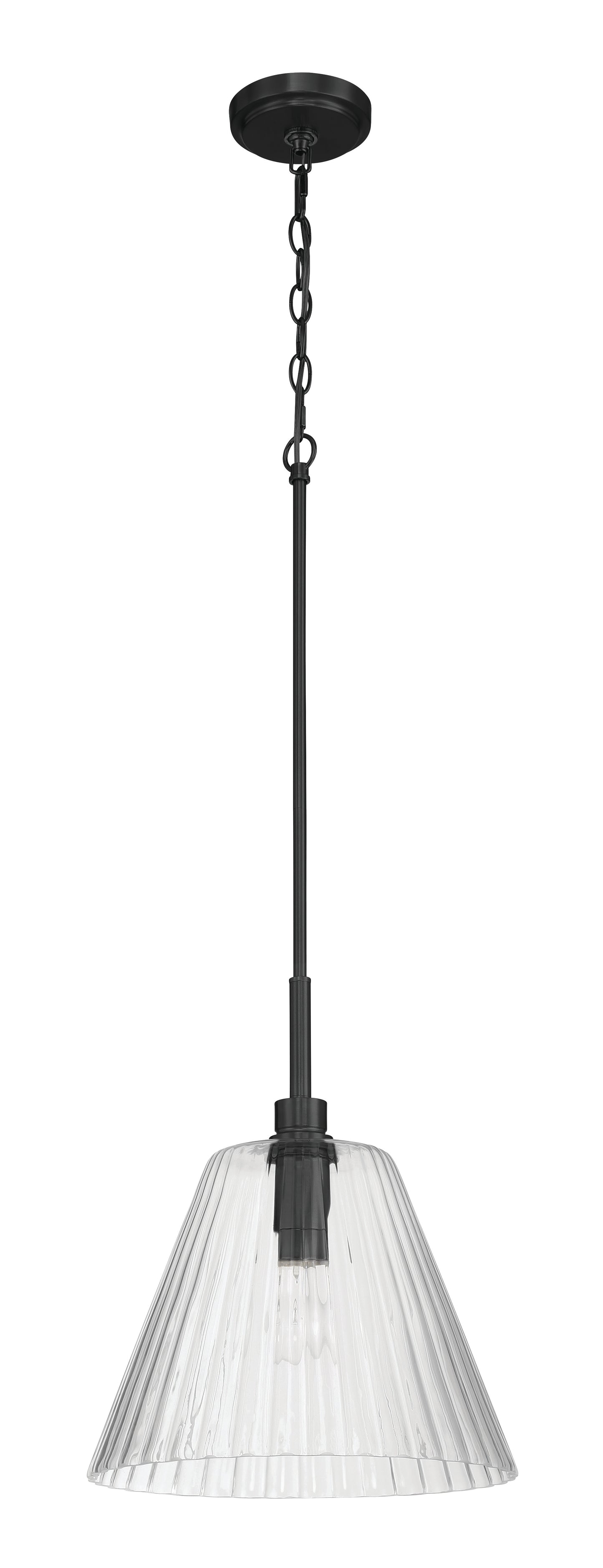 61192-FB - Pleated 1 Light 14" Wide Pendant - Flat Black