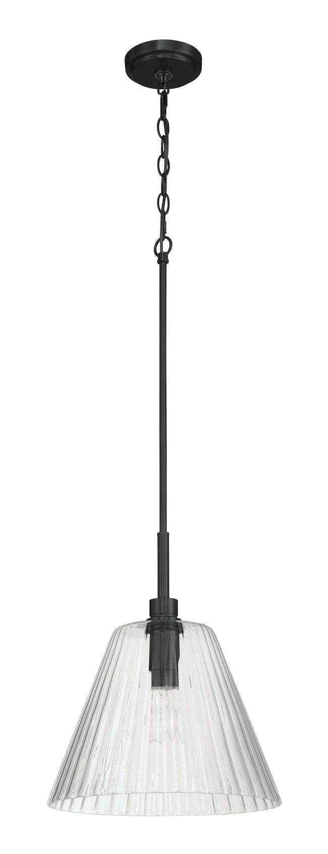 61192-FB - Pleated 1 Light 14" Wide Pendant - Flat Black