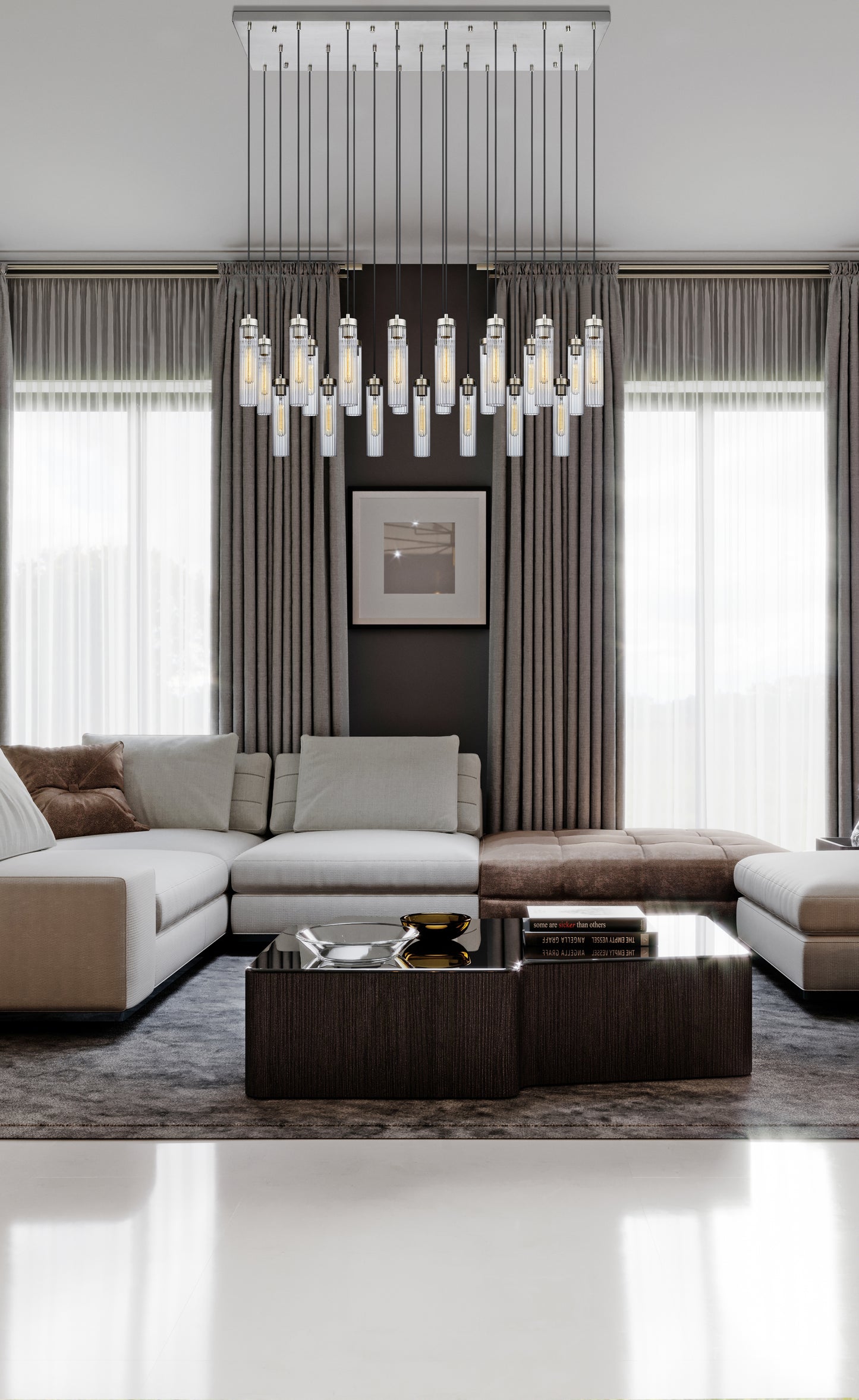 740P-23L-BN - Beau 23 Light Linear 54" Chandelier - Brushed Nickel