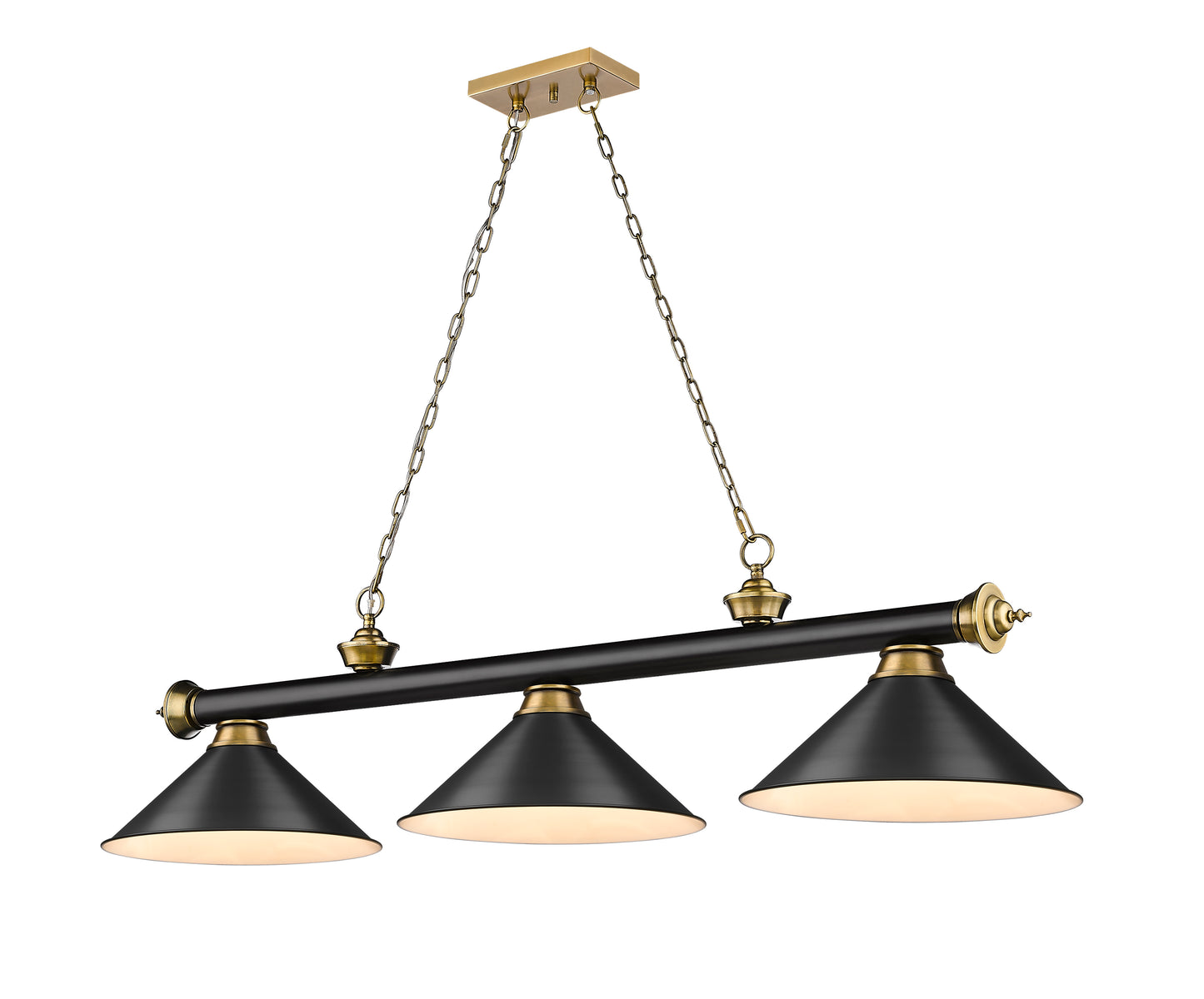 2306-3MB-RB-MB15 - Cordon 3 Light 57" Billiard - Matte Black / Rubbed Brass