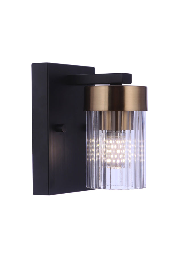11805FBSB1 - Bond Street 1 Light 6.5" High Wall Sconce - Flat Black / Satin Brass